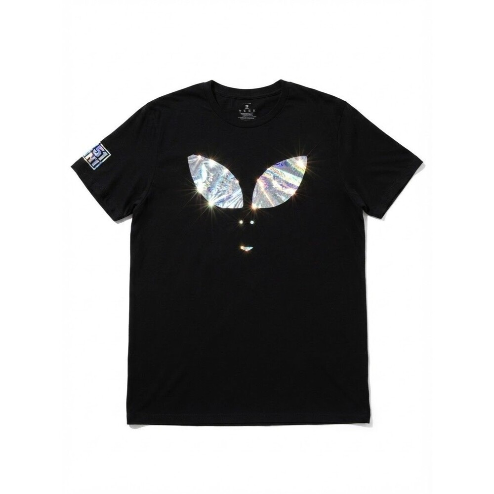 Men XL Black T-Shirt Alien Face Holographic Foil Area 51 Security Graphic Spooky